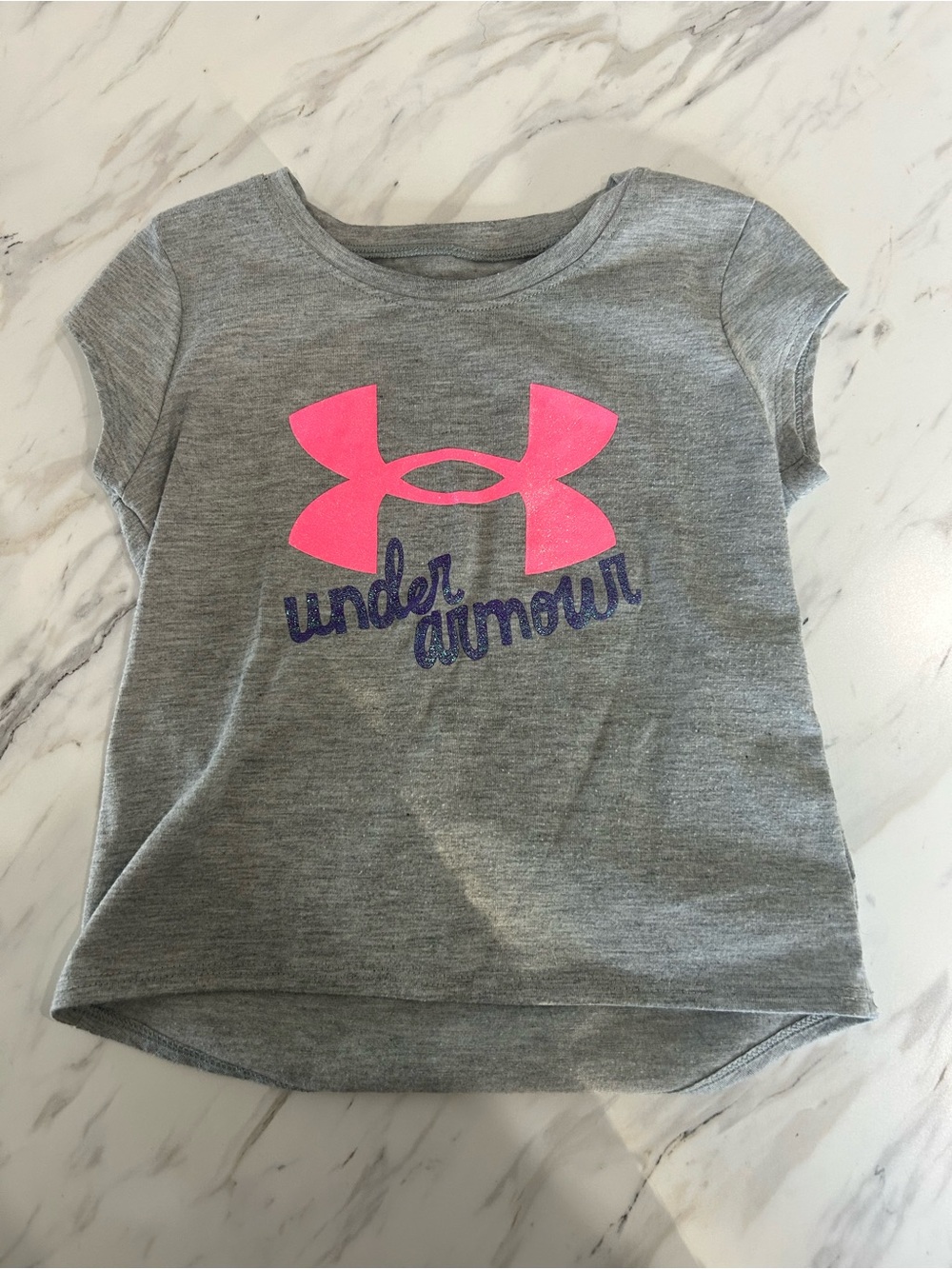 24M Toddler Girl Under Armour Girls Short Sleeve Tee Gray & Pink